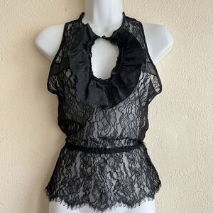 Vintage Y2K Arden B Black Sheer Lace Keyhole Tank Blouse Goth Vampire Lolita XS